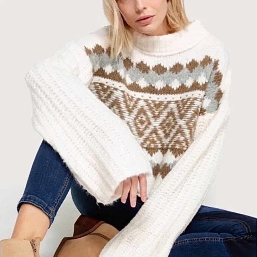 FREE PEOPLE Alpine Wool/Alpaca Blend Sweater In Snowy Forrest Combo